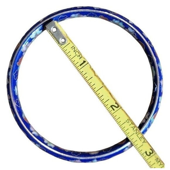 VTG Cobalt Blue Floral Flowers Gold Tone Inlay Cloisonne Enamel Bracelet Bangle - Picture 4 of 5